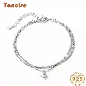 Танциз Стерлингового Серебра 925 пробы с Цирконом Браслет Ювелирные Изделия Геометрический Бисер Цепи Браслеты Мода Изящный Свадебный Подарок для Подруги Женщины серебряный