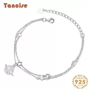 Танциз Стерлингового Серебра 925 пробы с Цирконом Браслет Ювелирные Изделия Геометрический Бисер Цепи Браслеты Мода Изящный Свадебный Подарок для Подруги Женщины серебряный