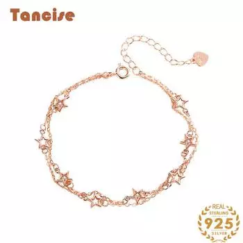 Танциз Стерлингового Серебра 925 пробы с Цирконом Браслет Ювелирные Изделия Геометрический Бисер Цепи Браслеты Мода Изящный Свадебный Подарок для Подруги Женщины серебряный