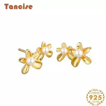 Танциз стерлингового серебра 925 пробы синтетический жемчуг серьги серьги-капли для женщин подарки на свадьбу серебряный