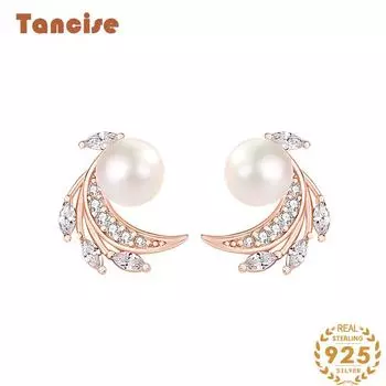 Танциз стерлингового серебра 925 пробы синтетический жемчуг циркон серьги серьги-капли для женщин подарки на свадьбу серебряный