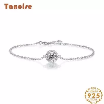 Танциз женский муассанит циркон стерлингового серебра 925 пробы ювелирные изделия геометрический браслет из бисера-цепочки модный тонкий свадебный подарок для подруги 0.5CT серебряный