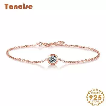 Танциз женский муассанит циркон стерлингового серебра 925 пробы ювелирные изделия геометрический браслет из бисера-цепочки модный тонкий свадебный подарок для подруги 0.5CT розового золота