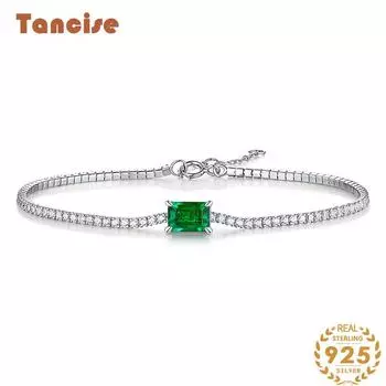 Танциз женский синтетический изумруд циркон стерлингового серебра 925 пробы ювелирные изделия геометрический бисер браслет-цепочка модный тонкий свадебный подарок для подруги зелёный