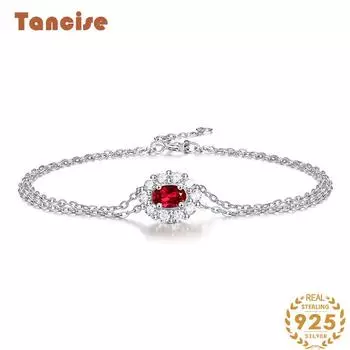 Танциз женский синтетический рубин циркон стерлингового серебра 925 пробы ювелирные изделия геометрический браслет из бисера-цепочки модный тонкий свадебный подарок для подруги 0.5CT красный