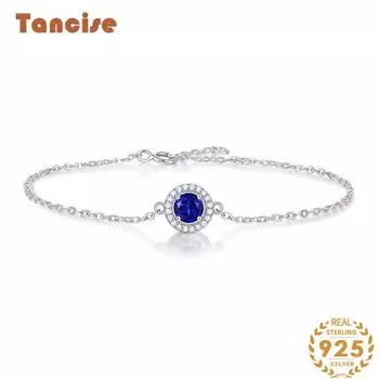 Танциз женский синтетический сапфир циркон стерлингового серебра 925 пробы ювелирные изделия геометрический бисер браслет-цепочка модный тонкий свадебный подарок для подруги 0.5CT синий