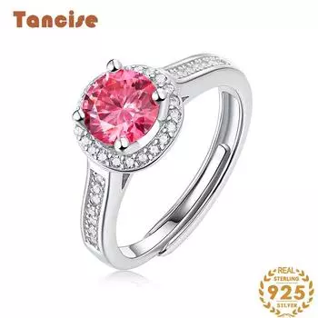 Танциз женское классическое кольцо из стерлингового серебра 925 пробы с розовым муассанитом женские ювелирные изделия свадебный подарок для вечеринки 1CT розовый