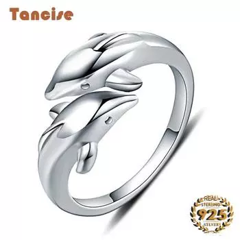 Танцизное 100% серебряное кольцо в форме дельфина, открытые кольца, ювелирные изделия для женщин, подарок на свадьбу, помолвку и вечеринку