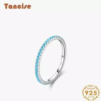 Танцизное классическое кольцо из стерлингового серебра 925 пробы с бирюзой, женские украшения, свадебное обещание, подарок для вечеринки 5 серебряный