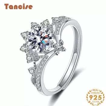 Танцизное классическое кольцо из стерлингового серебра 925 пробы с муассанитом, женские ювелирные изделия, свадебное обещание, подарок для вечеринки 1CT серебряный