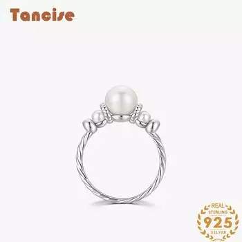 Танцизное классическое кольцо из стерлингового серебра 925 пробы с синтетическим жемчугом, женские украшения, свадебное обещание, подарок для вечеринки 5 серебряный
