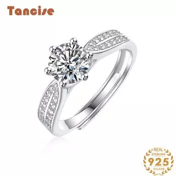 Танцизное классическое кольцо из стерлингового серебра 925 пробы с муассанитом, женские ювелирные изделия, свадебное обещание, подарок для вечеринки 1CT серебряный