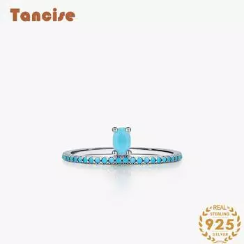 Танцизное классическое кольцо из стерлингового серебра 925 пробы с бирюзой, женские украшения, свадебное обещание, подарок для вечеринки 5 серебряный