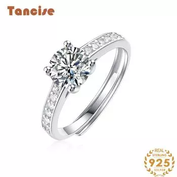Танцизное классическое кольцо из стерлингового серебра 925 пробы с муассанитом, женские ювелирные изделия, свадебное обещание, подарок для вечеринки 1CT серебряный