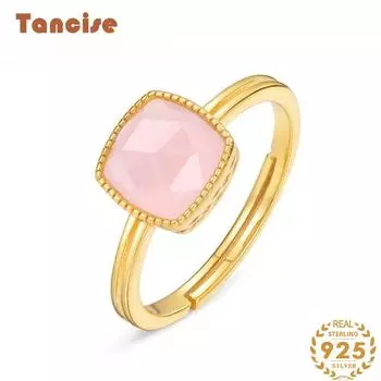 Танцизное классическое кольцо из стерлингового серебра 925 пробы 7*7 с розовым кварцем, женские ювелирные изделия, свадебный подарок, вечеринка розовый