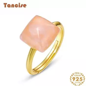 Танцизное классическое кольцо из стерлингового серебра 925 пробы 10*10 с розовым кварцем, женские украшения, свадебное обещание, подарок для вечеринки розовый