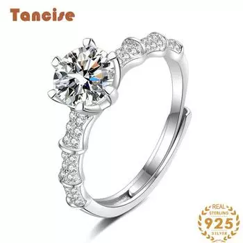 Танцизное классическое кольцо из стерлингового серебра 925 пробы с муассанитом, женские ювелирные изделия, свадебное обещание, подарок для вечеринки 1CT серебряный
