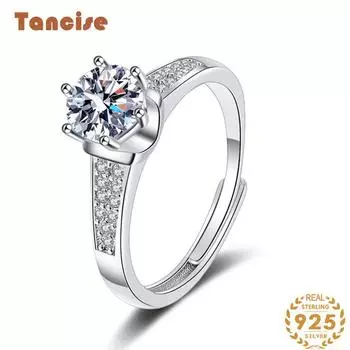 Танцизное классическое кольцо из стерлингового серебра 925 пробы с муассанитом, женские ювелирные изделия, свадебное обещание, подарок для вечеринки 1CT серебряный
