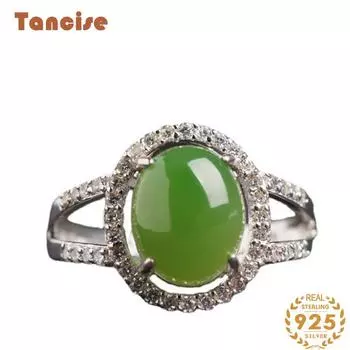 Танцизное классическое кольцо из стерлингового серебра 925 пробы с цирконом и нефритом, женские ювелирные изделия, свадебное обещание, подарок для вечеринки