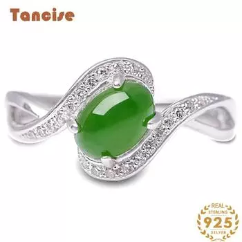 Танцизное классическое кольцо из стерлингового серебра 925 пробы с цирконом и нефритом, женские ювелирные изделия, свадебное обещание, подарок для вечеринки