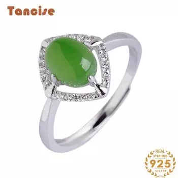 Танцизное классическое кольцо из стерлингового серебра 925 пробы с цирконом и нефритом, женские ювелирные изделия, свадебное обещание, подарок для вечеринки