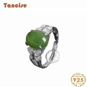 Танцизное классическое кольцо из стерлингового серебра 925 пробы с цирконом и нефритом, женские ювелирные изделия, свадебное обещание, подарок для вечеринки