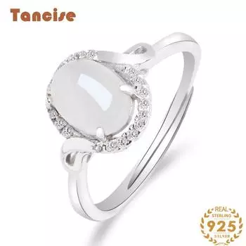 Танцизное классическое кольцо из стерлингового серебра 925 пробы с цирконом и нефритом, женские ювелирные изделия, свадебное обещание, подарок для вечеринки