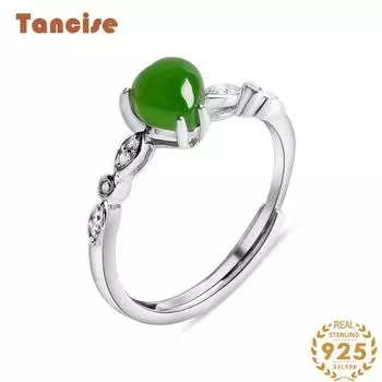 Танцизное классическое кольцо из стерлингового серебра 925 пробы с цирконом и нефритом, женские ювелирные изделия, свадебное обещание, подарок для вечеринки