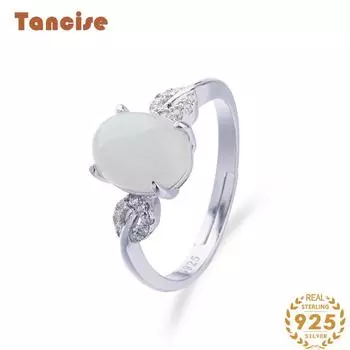 Танцизное классическое кольцо из стерлингового серебра 925 пробы с цирконом и нефритом, женские ювелирные изделия, свадебное обещание, подарок для вечеринки
