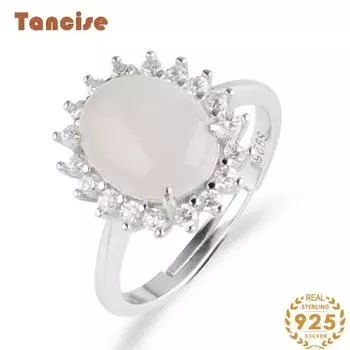 Танцизное классическое кольцо из стерлингового серебра 925 пробы с цирконом и нефритом, женские ювелирные изделия, свадебное обещание, подарок для вечеринки