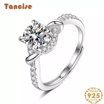 Танцизное классическое кольцо из стерлингового серебра 925 пробы с муассанитом, женские ювелирные изделия, свадебное обещание, подарок для вечеринки 1CT серебряный