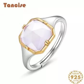 Танцизное классическое кольцо из стерлингового серебра 925 пробы 8*8 с розовым кварцем, женские ювелирные изделия, свадебное обещание, подарок для вечеринки розовый