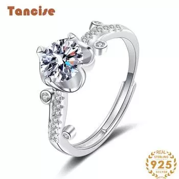 Танцизное классическое кольцо из стерлингового серебра 925 пробы с муассанитом, женские ювелирные изделия, свадебное обещание, подарок для вечеринки 1CT серебряный