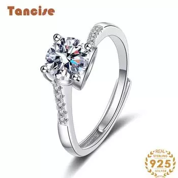Танцизное классическое кольцо из стерлингового серебра 925 пробы с муассанитом, женские ювелирные изделия, свадебное обещание, подарок для вечеринки 1CT серебряный