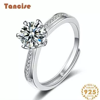 Танцизное классическое кольцо из стерлингового серебра 925 пробы с муассанитом, женские ювелирные изделия, свадебное обещание, подарок для вечеринки 1CT серебряный