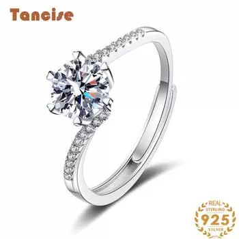 Танцизное классическое кольцо из стерлингового серебра 925 пробы с муассанитом, женские ювелирные изделия, свадебное обещание, подарок для вечеринки 1CT серебряный