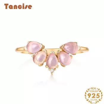 Танцизное классическое кольцо из стерлингового серебра 925 пробы с розовым кварцем, женские ювелирные изделия, свадебное обещание, подарок для вечеринки розового золота