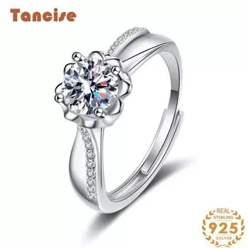Танцизное классическое кольцо из стерлингового серебра 925 пробы с муассанитом, женские ювелирные изделия, свадебное обещание, подарок для вечеринки 1CT серебряный