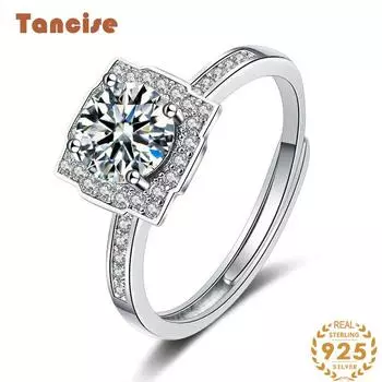 Танцизное классическое кольцо из стерлингового серебра 925 пробы с муассанитом, женские ювелирные изделия, свадебное обещание, подарок для вечеринки 1CT серебряный