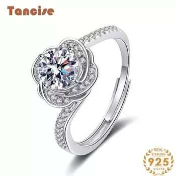 Танцизное классическое кольцо из стерлингового серебра 925 пробы с муассанитом, женские ювелирные изделия, свадебное обещание, подарок для вечеринки 1CT серебряный