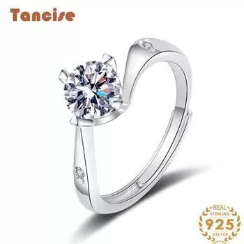 Танцизное классическое кольцо из стерлингового серебра 925 пробы с муассанитом, женские ювелирные изделия, свадебное обещание, подарок для вечеринки 1CT серебряный