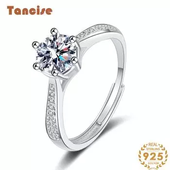 Танцизное классическое кольцо из стерлингового серебра 925 пробы с муассанитом, женские ювелирные изделия, свадебное обещание, подарок для вечеринки 1CT серебряный