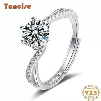 Танцизное классическое кольцо из стерлингового серебра 925 пробы с муассанитом, женские ювелирные изделия, свадебное обещание, подарок для вечеринки 1CT серебряный