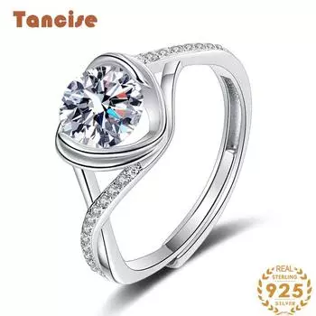 Танцизное классическое кольцо из стерлингового серебра 925 пробы с муассанитом, женские ювелирные изделия, свадебное обещание, подарок для вечеринки 1CT серебряный