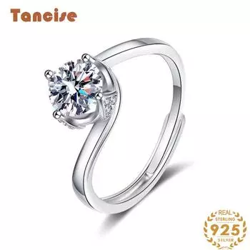 Танцизное классическое кольцо из стерлингового серебра 925 пробы с муассанитом, женские ювелирные изделия, свадебное обещание, подарок для вечеринки 1CT серебряный