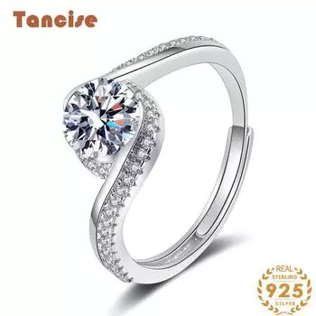 Танцизное классическое кольцо из стерлингового серебра 925 пробы с муассанитом, женские ювелирные изделия, свадебное обещание, подарок для вечеринки 1CT серебряный
