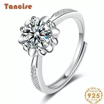 Танцизное классическое кольцо из стерлингового серебра 925 пробы с муассанитом, женские ювелирные изделия, свадебное обещание, подарок для вечеринки 1CT серебряный