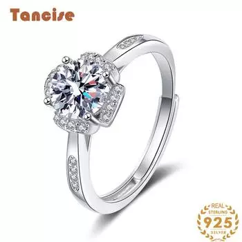 Танцизное классическое кольцо из стерлингового серебра 925 пробы с муассанитом, женские ювелирные изделия, свадебное обещание, подарок для вечеринки 1CT серебряный