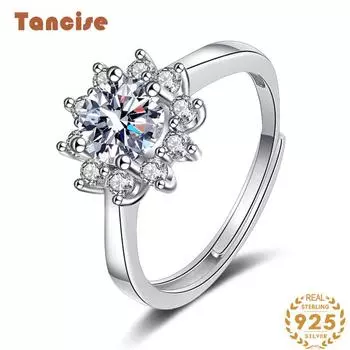 Танцизное классическое кольцо из стерлингового серебра 925 пробы с муассанитом, женские ювелирные изделия, свадебное обещание, подарок для вечеринки 1CT серебряный