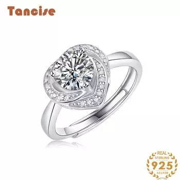 Танцизное классическое кольцо из стерлингового серебра 925 пробы с муассанитом, женские ювелирные изделия, свадебное обещание, подарок для вечеринки 1CT серебряный